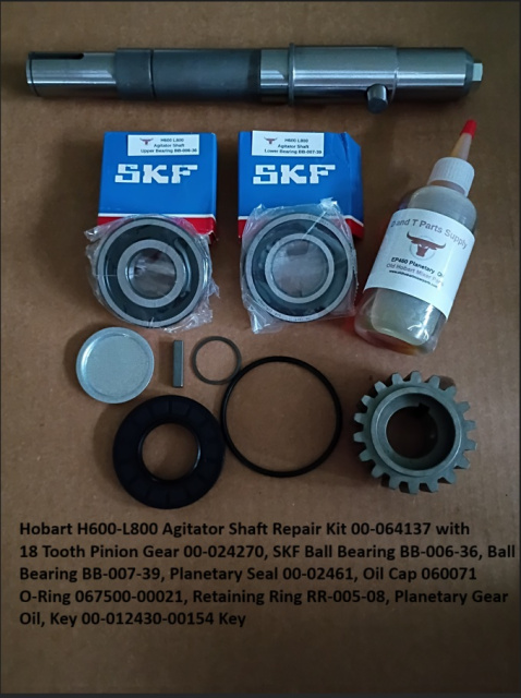 Hobart Mixer H600-L800 Agitator Shaft 18 Tooth Pinion Gear 24270 w/ Key 74288 & RR-5-8 Retaining Rin